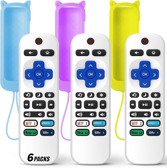 (Pack of 3) Replacement Remote Only for Roku TV with Soft Silicone Protective Cover (Glow in The Dark), Universal Remote for TCL/Onn/Hisense/Sharp/Element/Philips Roku Smart TV (Elegant White)