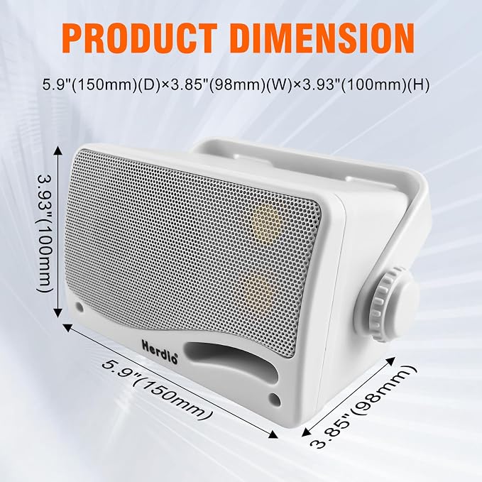 Herdio 3.5 Inch Passive Outdoor Speakers Wired Waterproof Wall Mount Speakers with 400W Superior Sound, All-Weather Durability, for Home Patio Garden Marine Boat Garage Indoor,4-Pack White