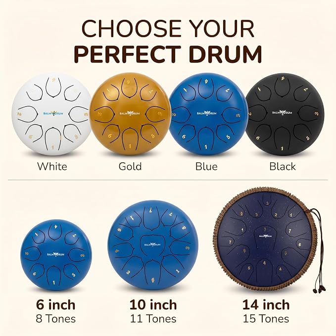 Balmy Drum Steel Tongue Drum 6 inch 8 Notes 440Hz, Handpan Drum with Music Book, Mallets, Carry Bag, Finger Picks, Rain Drum for Outdoor, Meditation Yoga Calming Instruments for Adults Kids (Black)