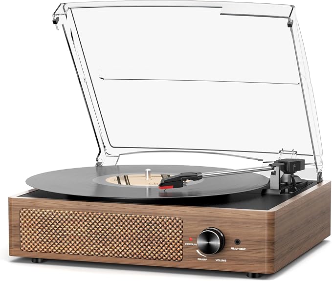 Vinyl Record Player Turntable with Built-in Bluetooth Receiver & 2 Stereo Speakers, 3 Speed 3 Size Portable Retro Record Player for Entertainment and Home Decoration