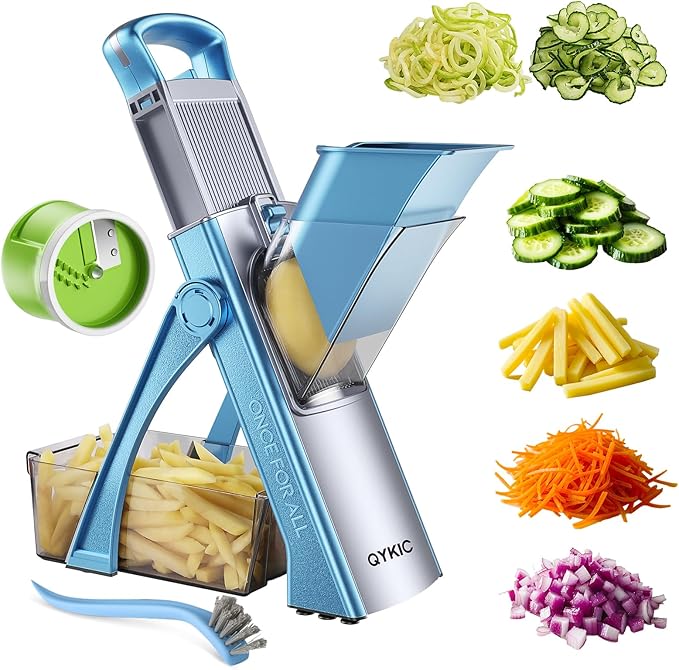 QYKIC Upgrade Safe Mandoline Slicer for Kitchen, Vegetable Chopper Slicer, Potato Slicer Thickness Adjuster, Veggie Onion Dicer for Quick Meal Prep