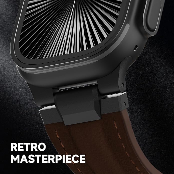 Vintage Genuine Leather Band for Apple Watch Ultra 49mm (2026 Upgrade), Rugged Replacement Strap Compatible with iWatch 46mm 45mm 44mm - for Men Women, Fit Ultra3/2/1, SE 3/2/1, Series11 10/9/8/7/6/5/4