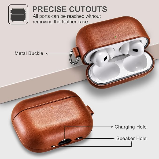 ICARER AirPod Pro 3 Case with Strap, 100% Geniune Leather Case, Handmade Top Grade Vintage Cover, Shockproof Protective Wireless Charging Cover, Compatible with AirPod Pro 3 2025 Model (Brown)