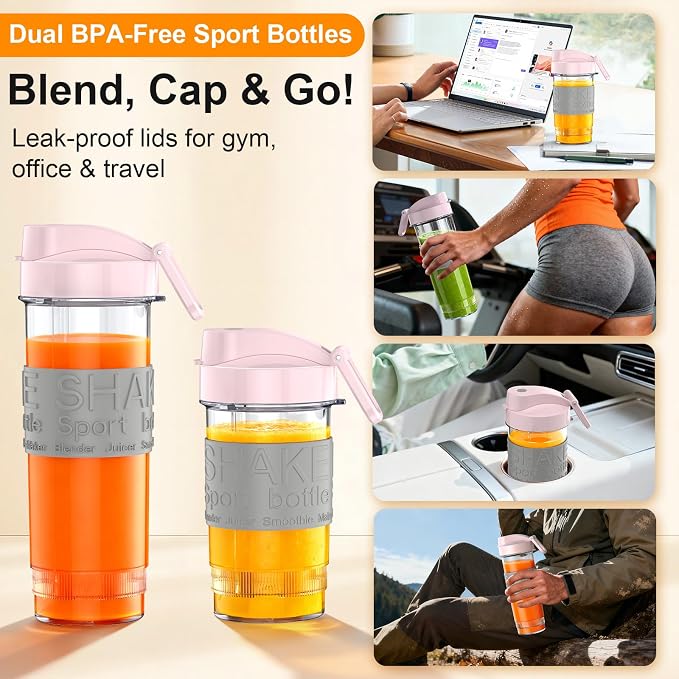 Personal Blender, 650W Smoothie Blenders for Shakes and Smoothies with Grinder Cup & 2 BPA-Free Portable Cups (20oz+14oz), Blenders for Juices, Smoothies Maker for Kitchen, Dusty Pink