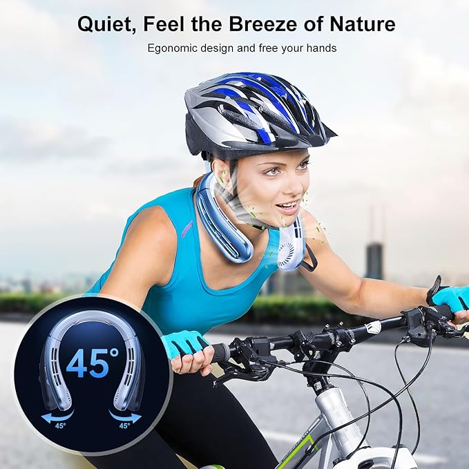 Portable Neck Fans that Blow Cold Air, Rechargeable Personal Small Wearable Cooler With 3-Speed, LED Display, 5000mAh, Type-C Port, Gift For Women, Dad, Birthday, Father, Travel, Outdoor, Grey Blue