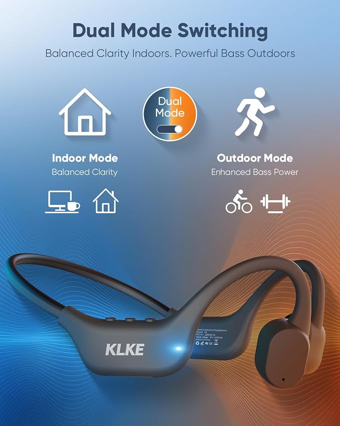 Open-Ear Bone Conduction Headphones, IP66 Waterproof, Integrated Transducer Running Headphones with Dual Mode, Rear Safety Light, 10H Battery,Advanced Mic for Cycling, Hiking & Outdoor Sports