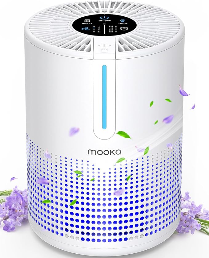 MOOKA M01 Air Purifiers for Bedroom Home 430 Sq.Ft with Extra 2 Filters, H13 HEPA Filter Small Portable Air Purifier with USB Cable Fragrance Sponge for Smokers Pollen Pets Dust Odors