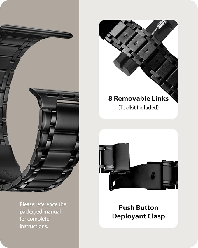 Fullmosa Bands Compatible with Apple Watch Band 45mm 44mm 42mm, Stainless Steel iWatch Band with Case for Apple Watch Series 9 8 7 6 5 4 3 2 1 SE3/2/1, Black