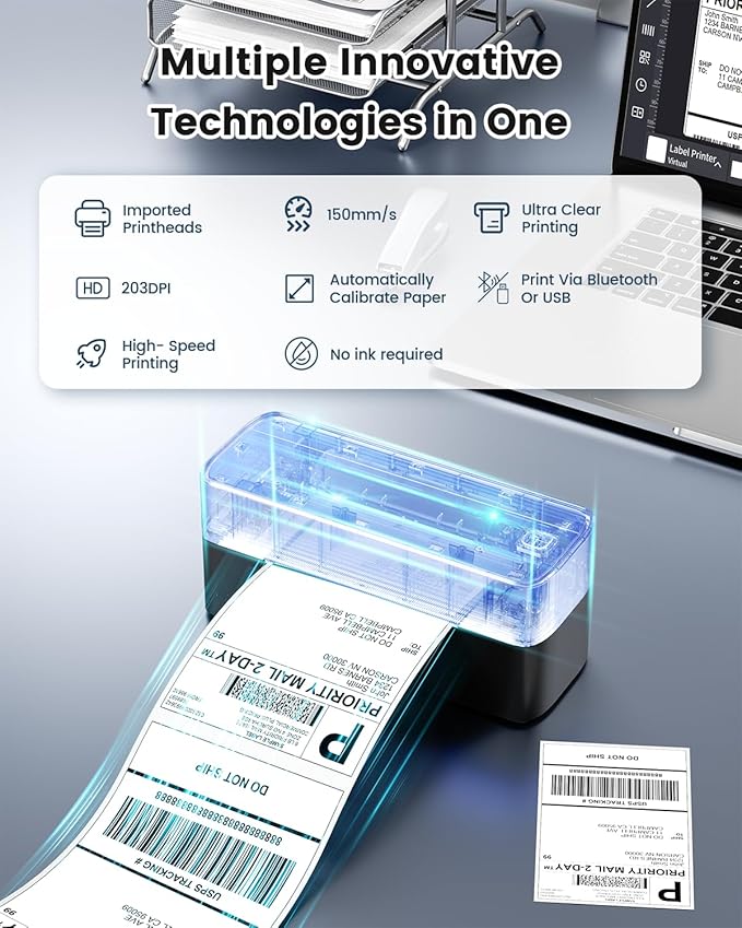 Phomemo 241BT Bluetooth Thermal Shipping Label Printer 4X6 - Wireless Thermal Label Printer for Shipping Packages + 2 Inch Color Circle Thermal Sticker Labels 400