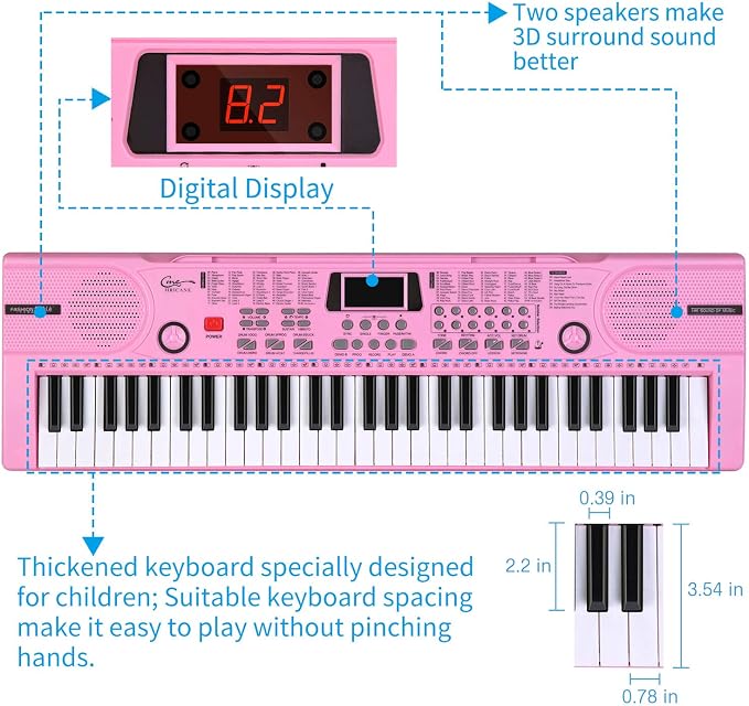 Piano Keyboard, 61 Keys Beginner Electronic Keyboard Portable Digital Music Keyboard, Early Education Music Instrument with Microphone & Music Sheet Stand