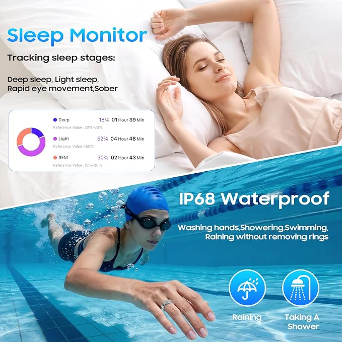 Smart Ring for Women Men, Health Fitness Ring Gen 3 with Free App No Subscription Fee, Stress & Sleep Monitor, Heart Rate & Step Tracker, IP68 Waterproof, Android/iOS Compatible (Sliver,11)