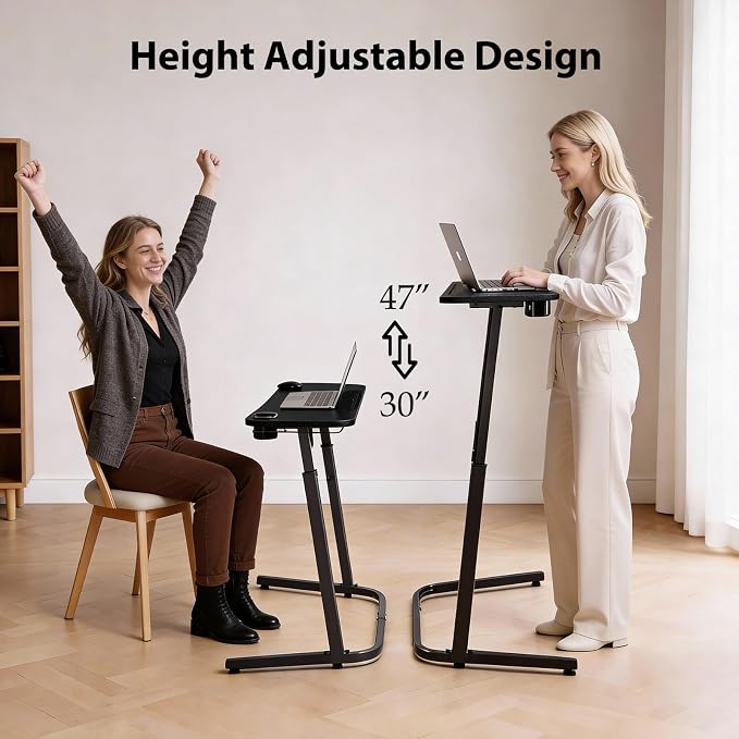 VTORY Treadmill Desk – Adjustable Desk for Walking Pad, Stable & Heavy-Duty Height 30"-47", Portable Walking Pad Desk Table Stand for Home Office & Work with Installation Guide (Black)