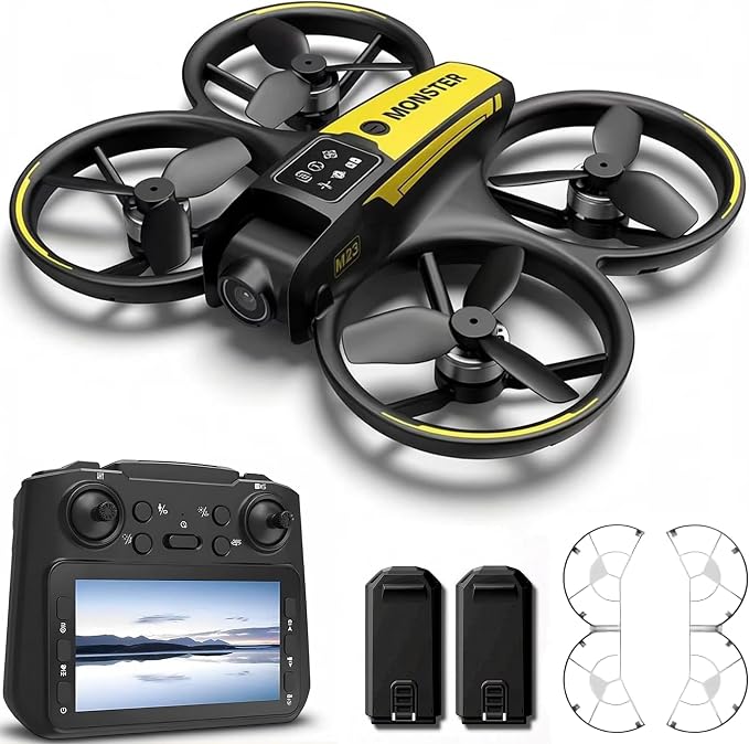 CloudWings Drone with camera for kids and Remote – Beginner RC Drone for Kids with Brushless Motor, Optical Flow Hover, One-Key Takeoff, FPV Video (black and yellow, 2 Batteries)