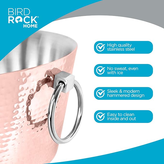 BIRDROCK HOME Hammered Stainless Steel Copper Beverage Tub with Handles - Double Wall Insulated 3 Gallons - Metal Drink Cooler & Ice Bucket for Parties - Outdoor Aluminum Holder for Bottles & Soda