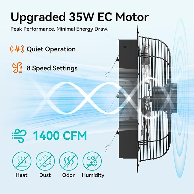 addlon 16 Inch Shutter Exhaust Fan Wall Mounted with 60W EC Motors and Remote Control,1700CFM, Timer, 8 Speeds, Low Noise, Easy to Install, Plug in Ventilation Fan for Garages, Shops, Greenhouse, Shed