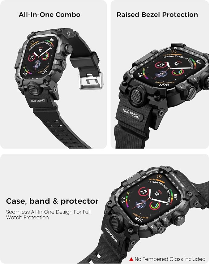 amBand Rugged Case with Band for Apple Watch 44mm, Compatible with iWatch Series SE 3/SE 2nd Generation/SE/6/5/4, Military Grade Shockproof Bumper Cover, Tactical Band for Men, Matte Black