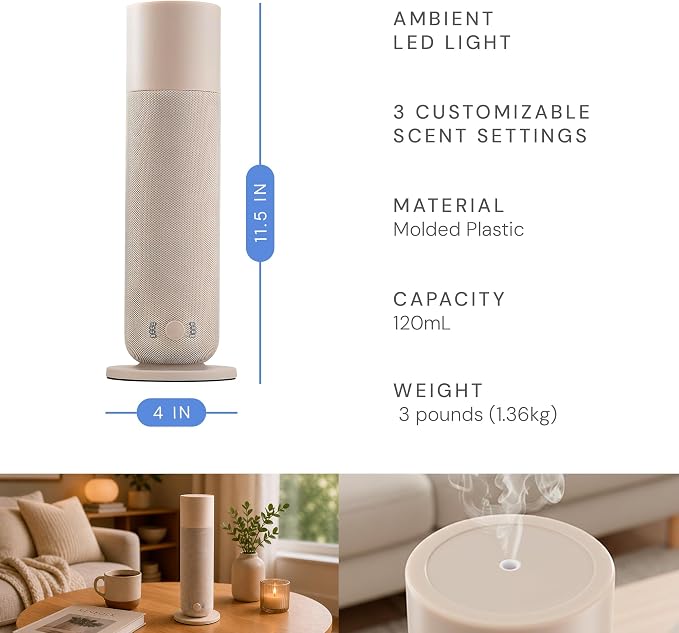 Air Esscentials AE800 Tower Smart Scent Air Machine, Waterless Aroma Diffuser with Bluetooth App Control, Ambient Light, Programmable Scent Settings, Covers Up to 800 Sq. Ft.