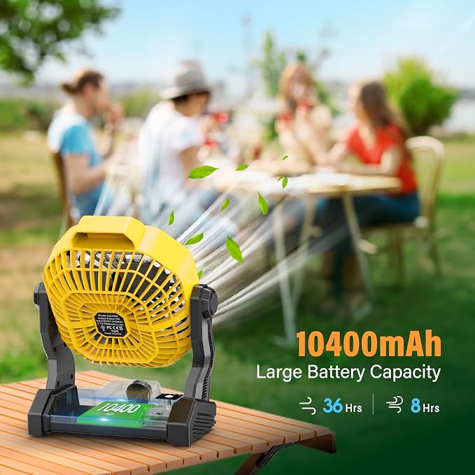 JINLICTE Solar Fan with LED Lantern, Camping Fan with 7W Solar Panel, Rechargeable Solar Powered for Outside, Quiet Battery Operated Tent for Picnic, Barbecue, Fishing, Travel