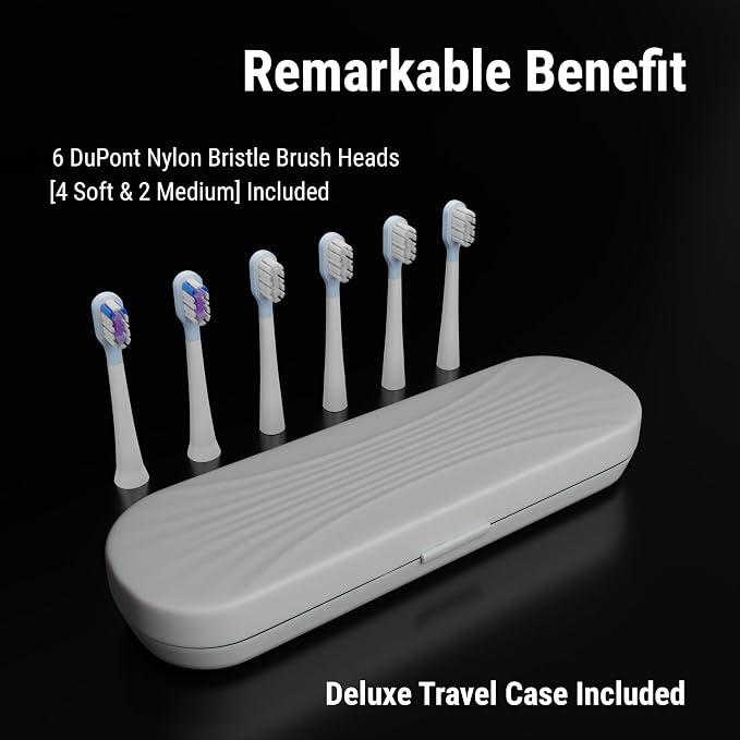 Sonic Electric Toothbrush for Adults – Oscillation & Vibration Rechargeable Power Toothbrush with 5 Modes, 6 Brush Heads & Travel Case - 30+ Days Battery Life IPX7 Waterproof- 2Min Smart Timer
