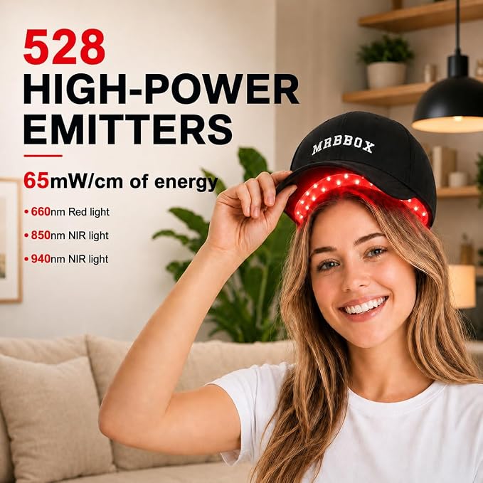 Red Light Therapy for Hair Growth,528 Total Light Emitters,Full-Scalp Coverage,Laser Hair Growth Cap for Men & Women,Black