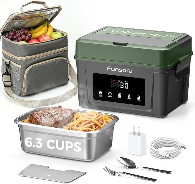 Cordless Heated Lunch Box 1.5L Electric Lunch Box 24000mAh Battery 60W Fast Heating 5-Sided Heating Smart Timer Self Heating Food Warmer Portable for Work Travel Truck Outdoor