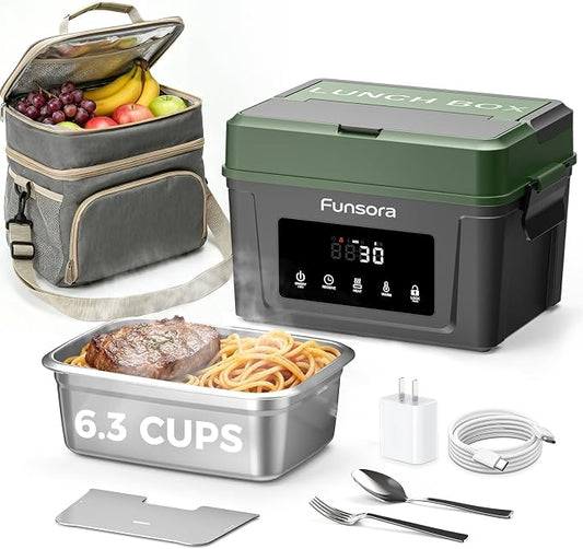 Cordless Heated Lunch Box 1.5L Electric Lunch Box 24000mAh Battery 60W Fast Heating 5-Sided Heating Smart Timer Self Heating Food Warmer Portable for Work Travel Truck Outdoor