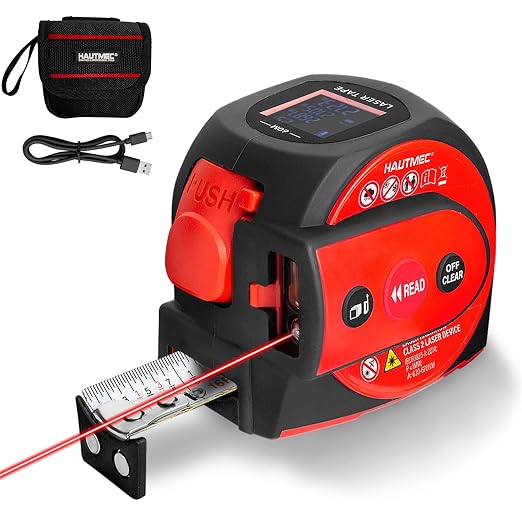 HAUTMEC 3-in-1 Laser Tape Measure, 197ft Digital Tape Measure & 16ft Measuring Tape with Fractions, Laser Measure with Level, Rechargeable Electronic Tape Measure for Construction Contractor