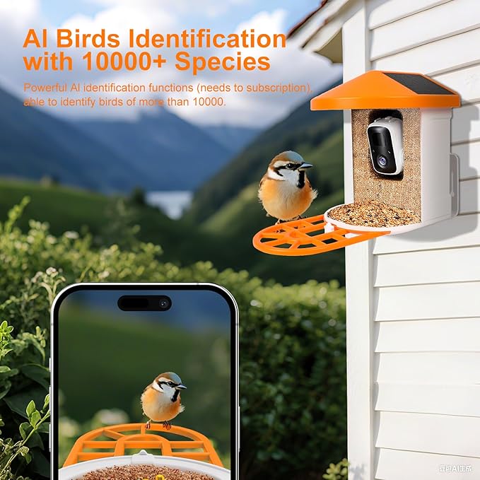 5W Solar Powered Bird Feeder with Camera - Smart Birdfeeder with 64GB SD Card, 2K Live View, AI Identification, Weatherproof Outdoor Bird Feeder for Backyard, Night Vision & Auto Capture