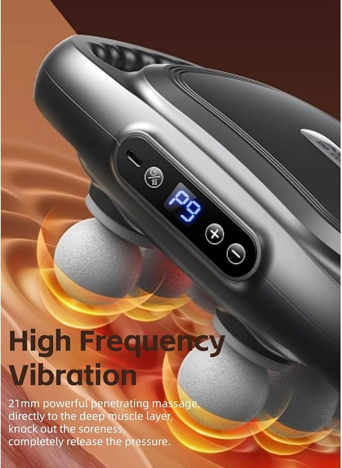 Yoidesu 6 Head Muscle Massager High Frequency Vibration Deep Tissue Massager 9 Modes 9 Levels Electric Body Massager with 2000mAh Battery for Home Gym Neck Hip and Thighs