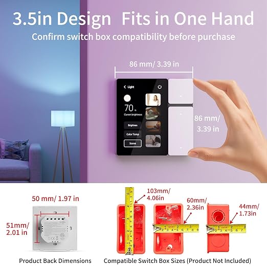 TONGOU DIY WiFi Smart Switch, 3-Switch Smart Home Control Panel Mini, 3.5 inch with LCD Touchscreen and Sigmesh, IR Remote Control, Tuya/Smart Life App, Partition Control, FCC Certificated, ETL Listed