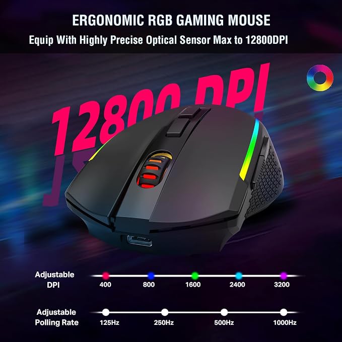 Redragon S162 3-Mode Wilreess Gaming Keyboard & Mouse Combo, 99 Keys K744 RGB GamingKeyboard and 8000 DPI M693 Gaming Mouse Bundle