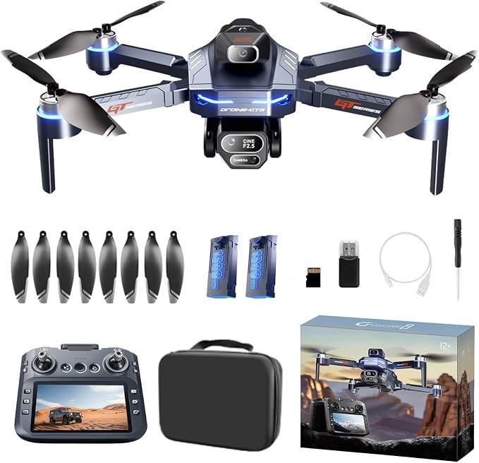 FPV Drone with HD Camera for Adults, RC Drones with 5 Inch LCD Screen on Controller, Brushless Motor, Follow Me, Auto Return, Waypoint Fly, Foldable RC Quadcopter with SD Card & 2 Batteries & Portable Carrying Case, Under 250g Indoor Outdoor Aerial Pho...
