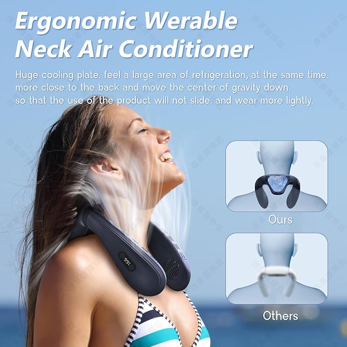 Neck Air Conditioner Fans That Blow Cold Air Cooling Device Wearable Fan, 5200mAh Battery Operated Rechargeable Personal Fan, Blue