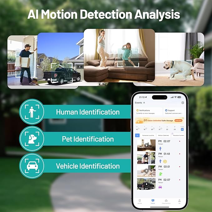 2K 3MP Window Camera, Smart AI Color Night Vision, 5G & 2.4GHz WiFi Indoor Home Security Cam w/Motion Detection, Real-Time Alerts, 2-Way Talk, Alexa, 24/7 Recording, Easy Install, 2-Pack