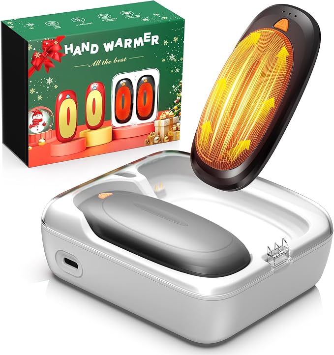 Battery Powered Fan with solar panel (Orange) & Hand Warmer with Charging case (Black)