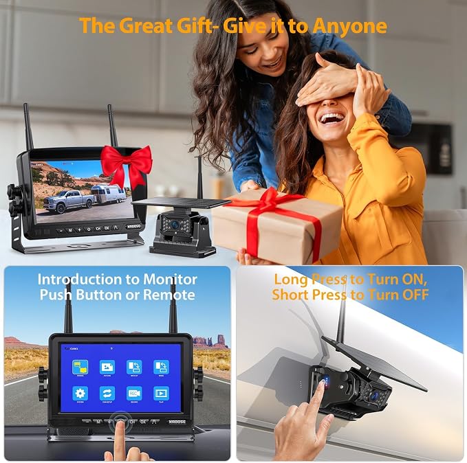 Dual Wireless Magnetic Backup Camera for Trailer,7” 1080P HD 4CH Monitor 2-Min Easy Install No Wiring 25H Long Battery Life 21000mAh Rechargeable No Delay Reverse Camera System for RV Truck
