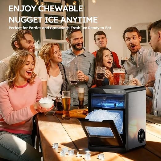 Mojgar Nugget Ice Maker Machine, 44Lbs/24H Ice Machine & Countertop Ice Maker with Ice Scoop & Basket, Ready in 5 Mins | Self-Cleaning | Low Noise | Pellet Ice Machine for Home, Kitchen, Office