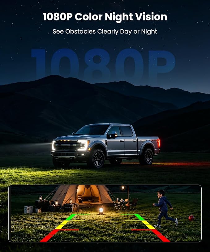 AUTO-VOX Solar Wireless Backup Camera: No Drilling 1-Min Quick Install, Dual Antenna for Smooth Live View, 6" 1080P Screen with Color Night Vision, Long Battery & Solar Recharge for Car Truck Trailer