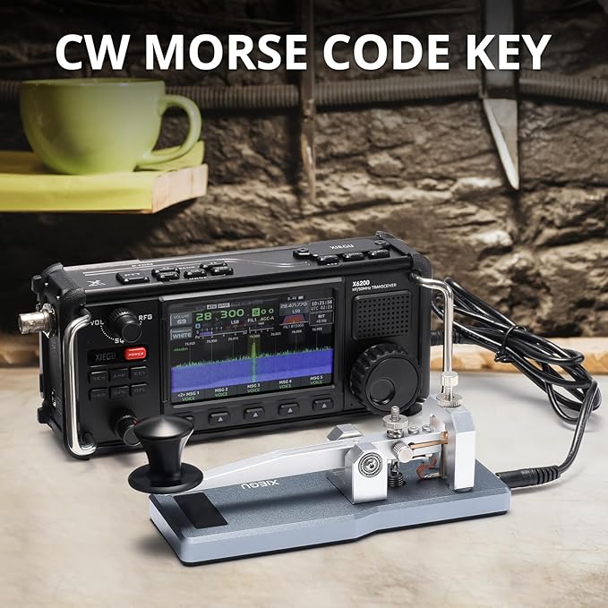 XIEGU VK-5 Mini CW Straight Key, Portable Morse Code Key Telegraph Key with Durable CNC Aluminum Base Silver-Plated Copper Contacts, 3.5mm Jack, for HF Transceiver G90/X6100/X6200/X5105/G106