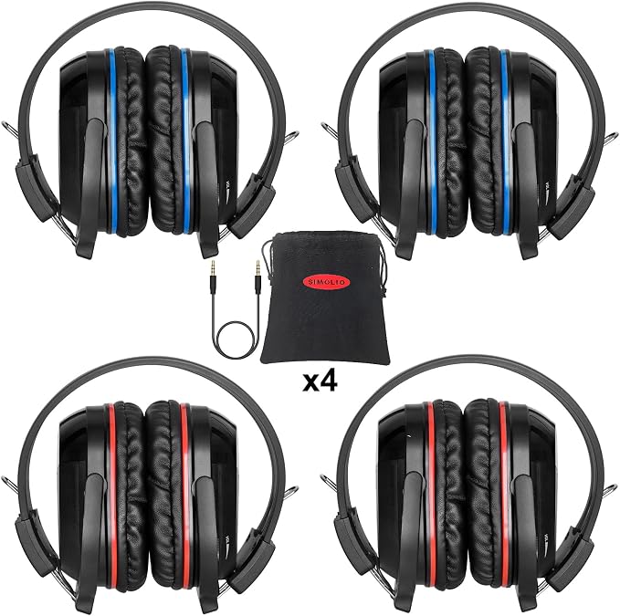 SIMOLIO 4 Pack IR Headphones for Car DVD, Wireless Car Headphone for Kids, Not Bluetooth, Dual Channel Universal Infrared Headphonefor uConnect VES, Dodge, Honda Odyssey, Town and Country, GMC Yukon