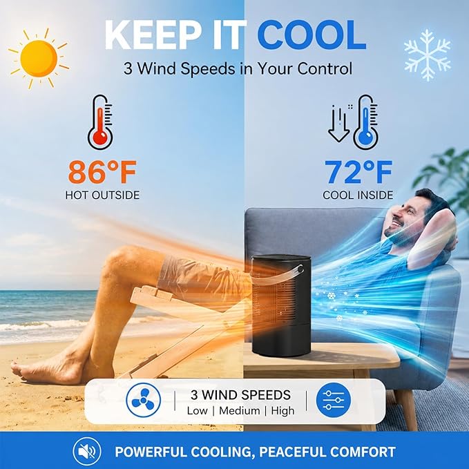 Portable Air Conditioners, 4-in-1 Mini Air Conditioner Evaporative Air Cooler, Portable AC with 1000ML Tank, 3 Speeds & 7-Color LED, Small Air Conditioner with Timer for Bedroom, Desktop, Home, Office