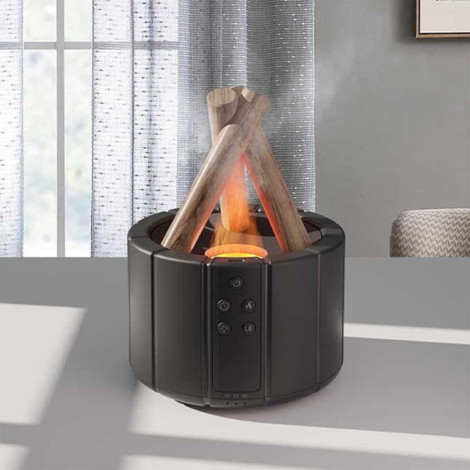 YALEDI Campfire Flame Fire Diffuser, Bonfire Aromatherapy Essential Oil Diffuser, 250ml Wood Cool Mist Humidifier for Home,Bedroom,Office, Remote Control, Auto Shut-Off, Night Light, Gift (Black)