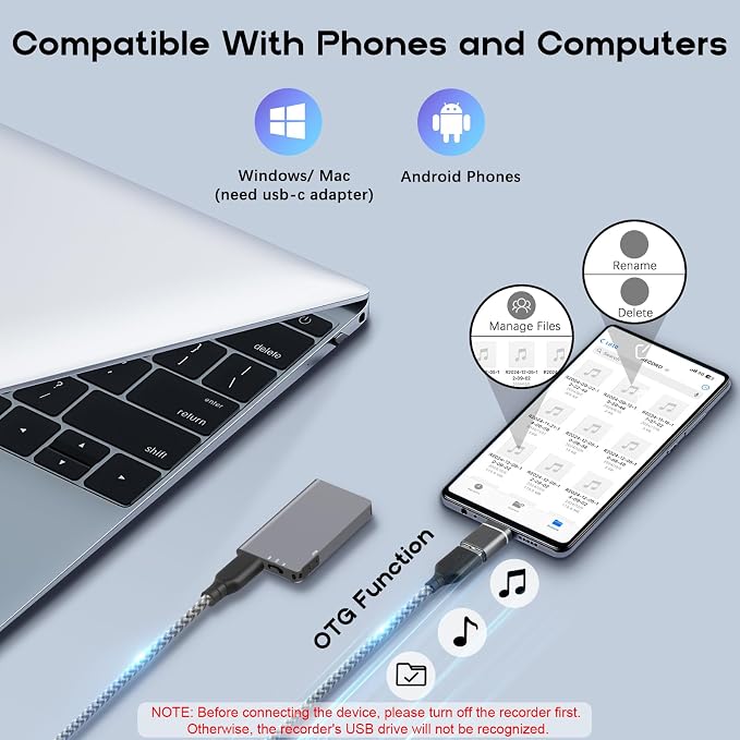 64GB Magnetic Digital Voice Recorder - 40 Hours Continuous Recording Device Voice Activated Recorder with AI-Intelligent Triple Noise Reduction - Audio Recorder Device for Lectures Meetings Interviews