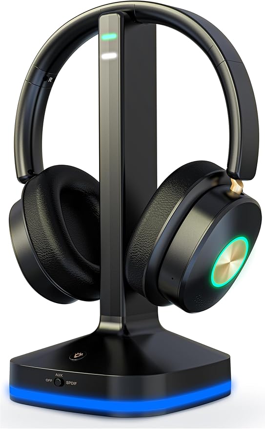 Wireless Headphones for TV Watching, TV Headphones Wireless for Seniors with Low Latency , V5.4 Over Ear Headphones with Digital Optical RCA AUX 3.5 MM Transmitter Charging Dock, for Elderly Seniors