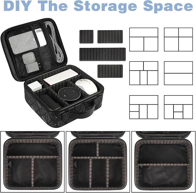 MATEIN Cable Organizer Bag, Waterproof Travel Electronic Storage, Shockproof Portable Double Layer Tech Bags Carrying Case for Cord, Earbuds, Charger, SD Card, DJ Gifts, Black