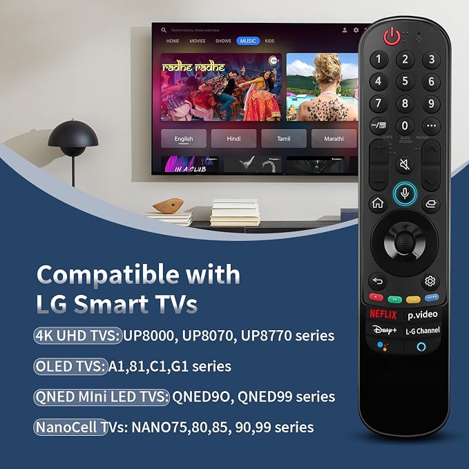for LG-TV-Remote-Control-Replacement, for All 2019-2025 LG Magic Remote Control for Smart TVs with Pointer and Voice Function. 2-Year Warranty.