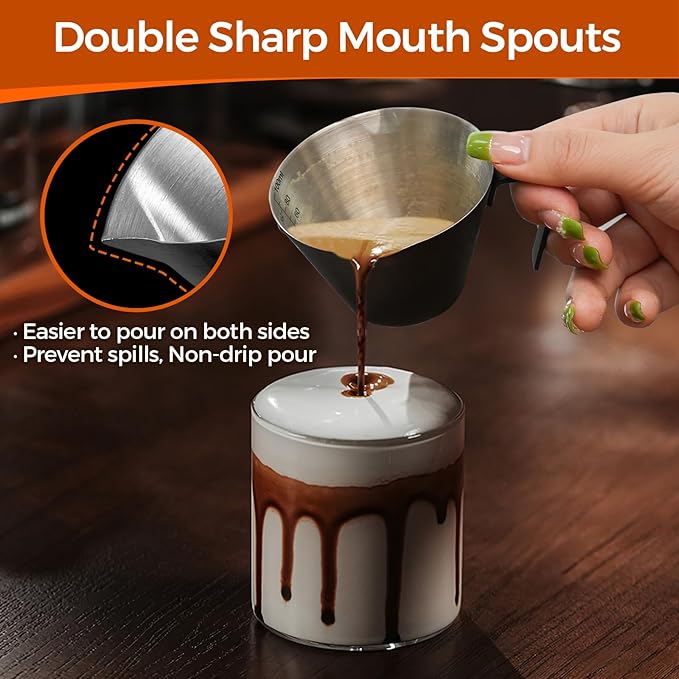 YARRAMATE Silver Powerful Milk Frother Wand & 100ML Metal Measuring Cups