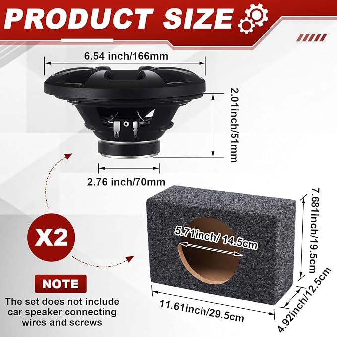 2-Way Coaxial Car Audio Speakers with Speaker Box Enclosures Set Sturdy Constructed Car Stereo and Sound System Accessories Portable Audio Equipment for Vehicles(Separate,6.5" 100 W)