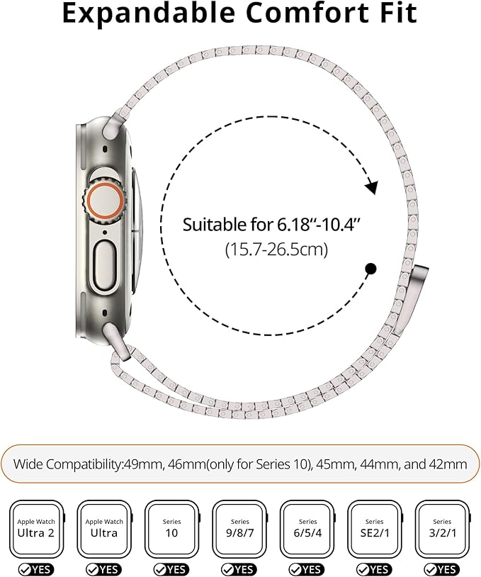 LULULOOK Milanese Mesh Loop Compatible with Apple Watch Band 49/46/45/44/42/41/40/38mm for Men Women, Stainless Steel Magnetic Buckle Strap for iWatch Ultra 3/2 Ultra Series 11 10 9 8 7 6 SE 5 4 3