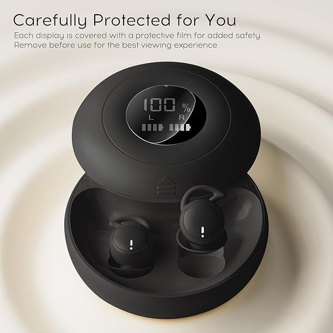 Sleep Earbuds Bluetooth 6.0, Mini Invisible Silicone Sleep Earbuds for Side Sleepers, Noise Blocking Sleeping Headphones, Hidden Earbuds with LED Display for Small Ears, Sleep & Relax - Black